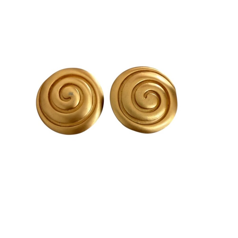 VTG VINTAGE UNSIGNED ANN TAYLOR MAT YELLOW GOLD CLIP ON EARRINGS SPIRAL 80S